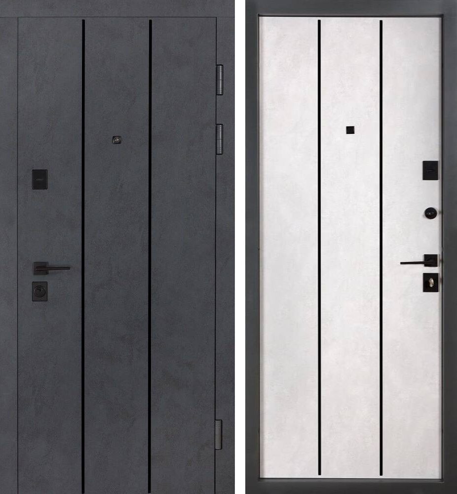 Вхідні металеві двері Булат Ультра, модель 535. Колір: бетон антрацит/бетон сніжний